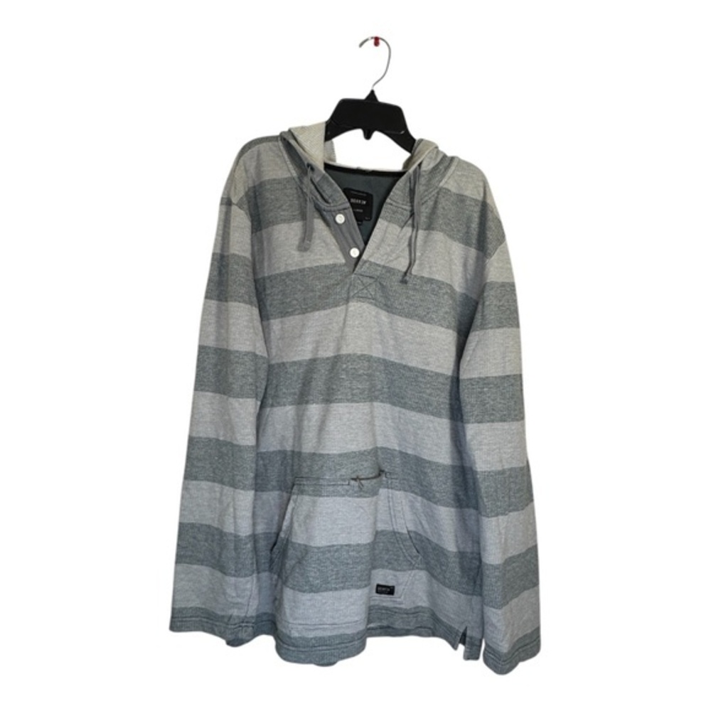 Krew Mens Long Sleeve Shirt Size X-Large Hooded Striped Gray Preppy Casual